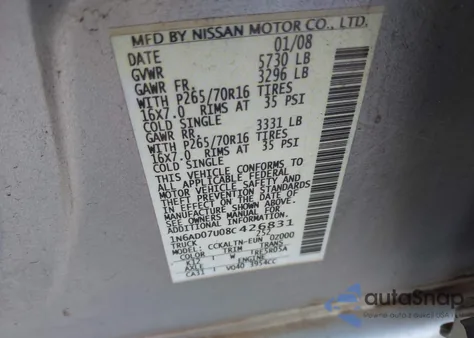 2008 Nissan Frontier Se z USA, uszkodzony, nr VIN 1N6AD07U08C426831